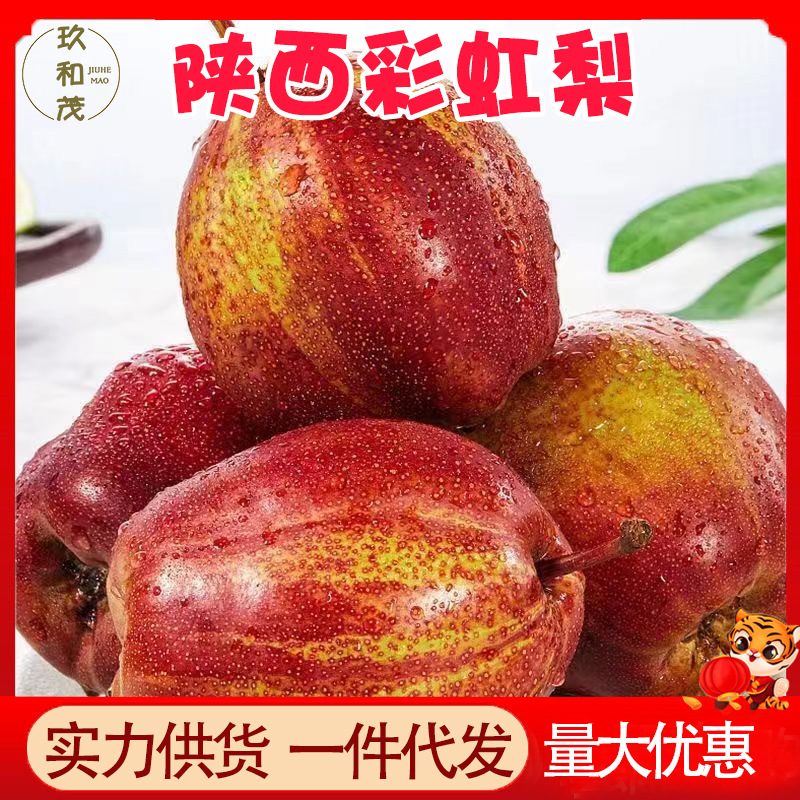 陕西彩虹梨，新鲜薄皮红皮梨，整箱装